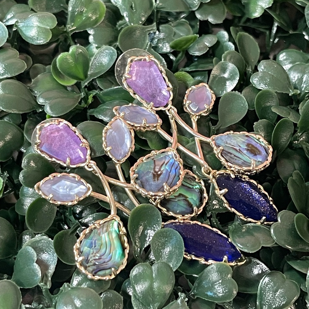 auth. kendra scott “gwyneth” statement earrings - abalone mix - gold macrame